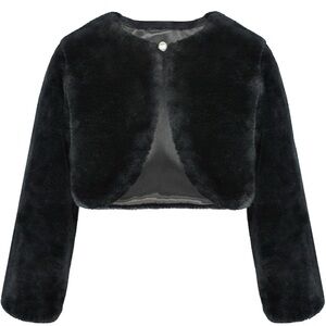 Girls Black Faux Fur Dress Coat Bolero Jacket Princess Cape, Size Medium (4-6)